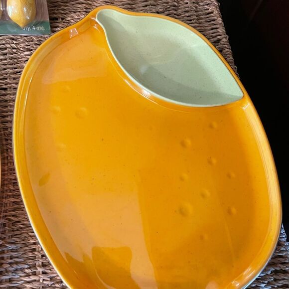 Bamboo Melamine Lemon Plate Green Leaf Side Dish & Lemon Weighted Tablecloth set - Picture 4 of 13